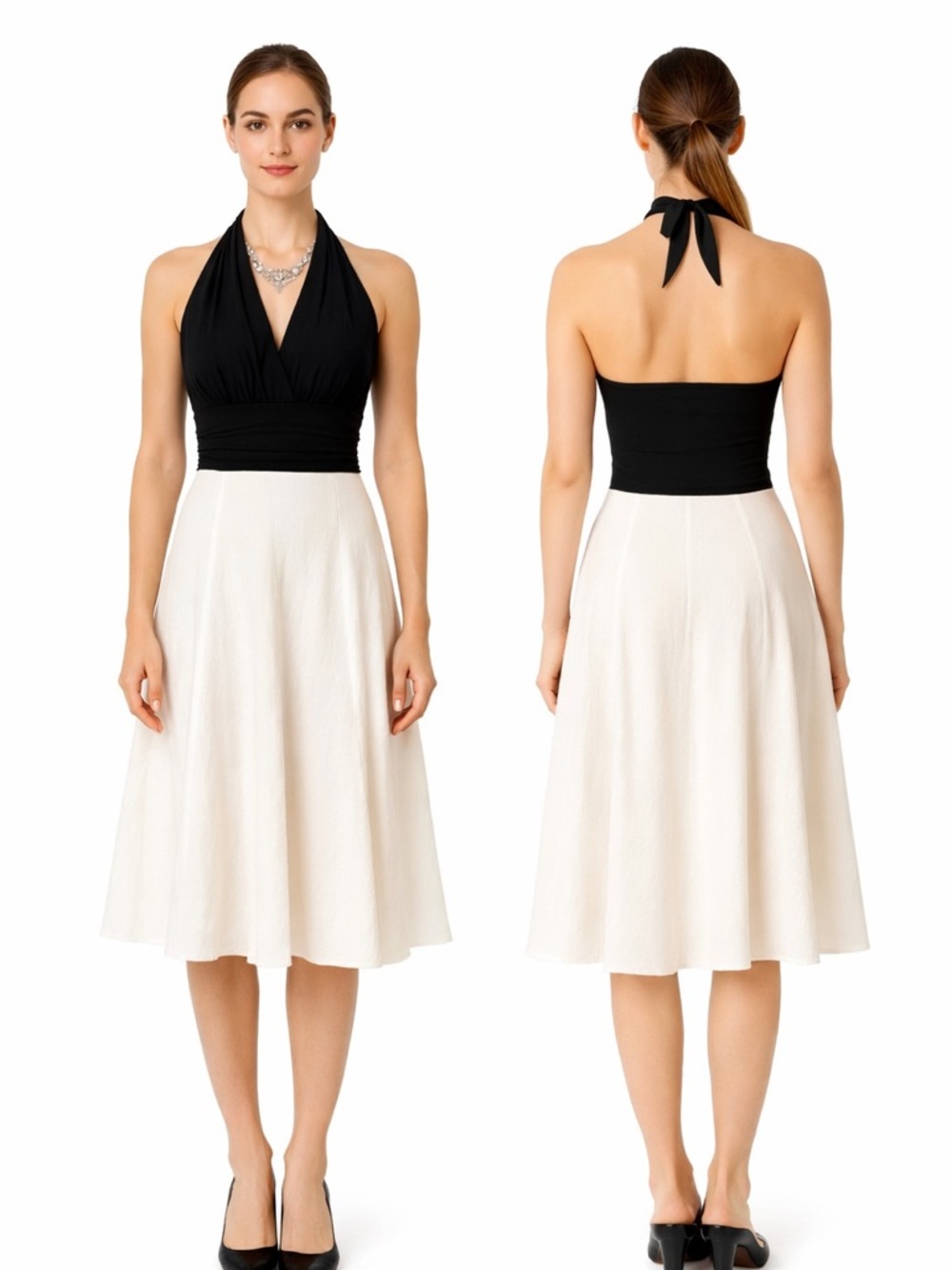 Christopher Deane Black & Cream Halter Dress Size 2